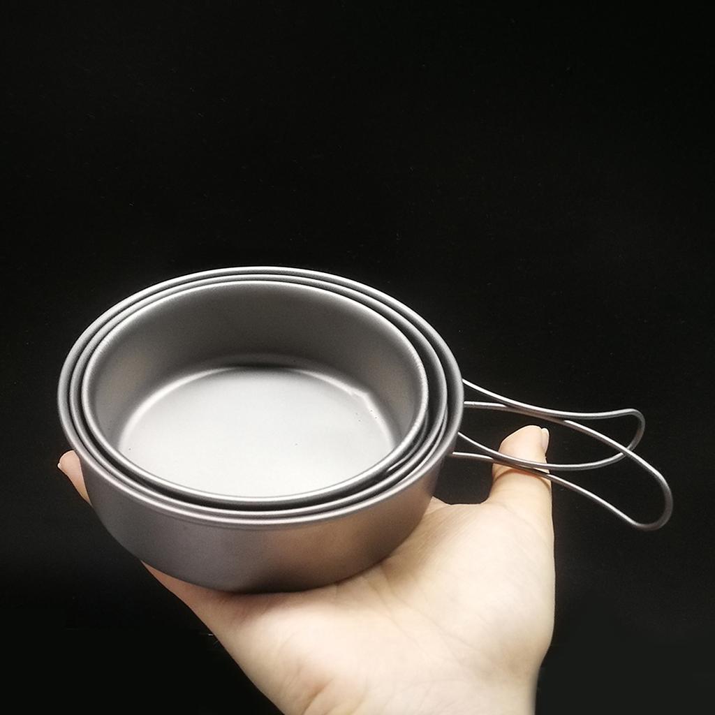 TOMSHOO 3pcs Titanium Bowls Set Ultralight Titanium Dinner Bowl Pan with Foldable Handles for