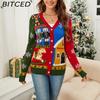 BITCED Fall/Winter Long-Sleeve Knit Cardigan Christmas Sweater Cardigan Color-Block Jacquard Christmas Sweater