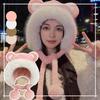 Women Winter Warm Kawaii Fur Imitation Mink Plush Hat Thickened Cute Bear Ear Japanese Bomber Hat Ear Protection Cap Gifts