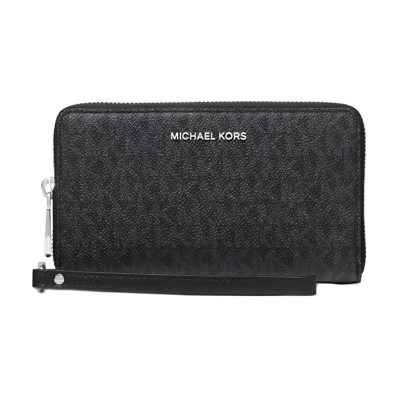 MICHAEL KORS Jet Set Silver Logo Bifold Flat Multifunctional Mobile Phone Leather Wallet Large Women s Black чёрный