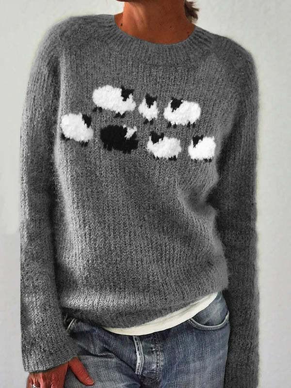 Women's Color Block Round Neck Loose Fashion Sweater - Hot Sale