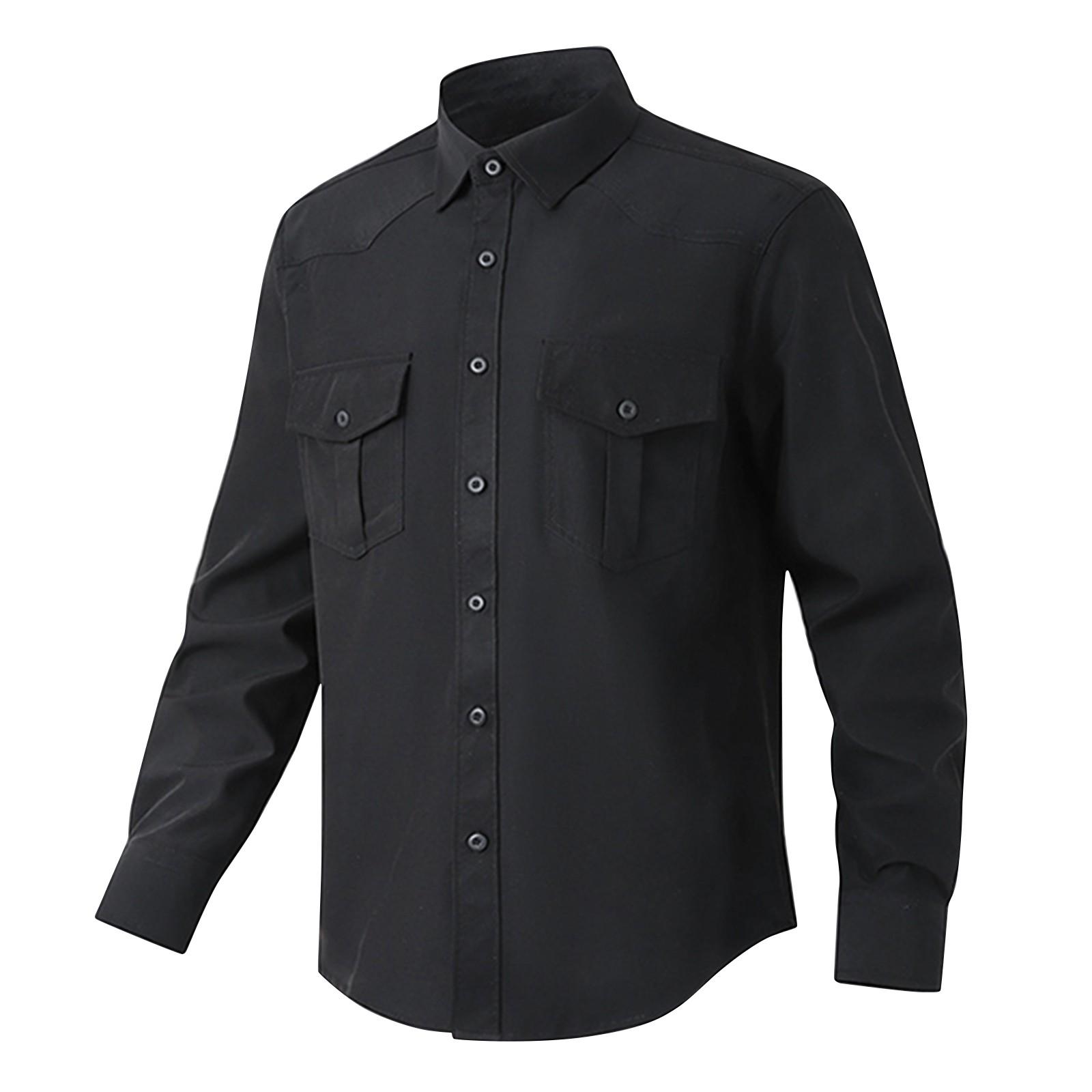 

Мужские однотонные рубашки с длинным рукавом и карманами на пуговицах Мужские повседневные рубашки с длинным рукавом XXL чёрный