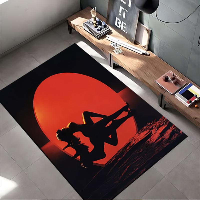 Silhouette Art Red Circle Carpet suitable as a non-slip mat for the living room or bedroom sofa