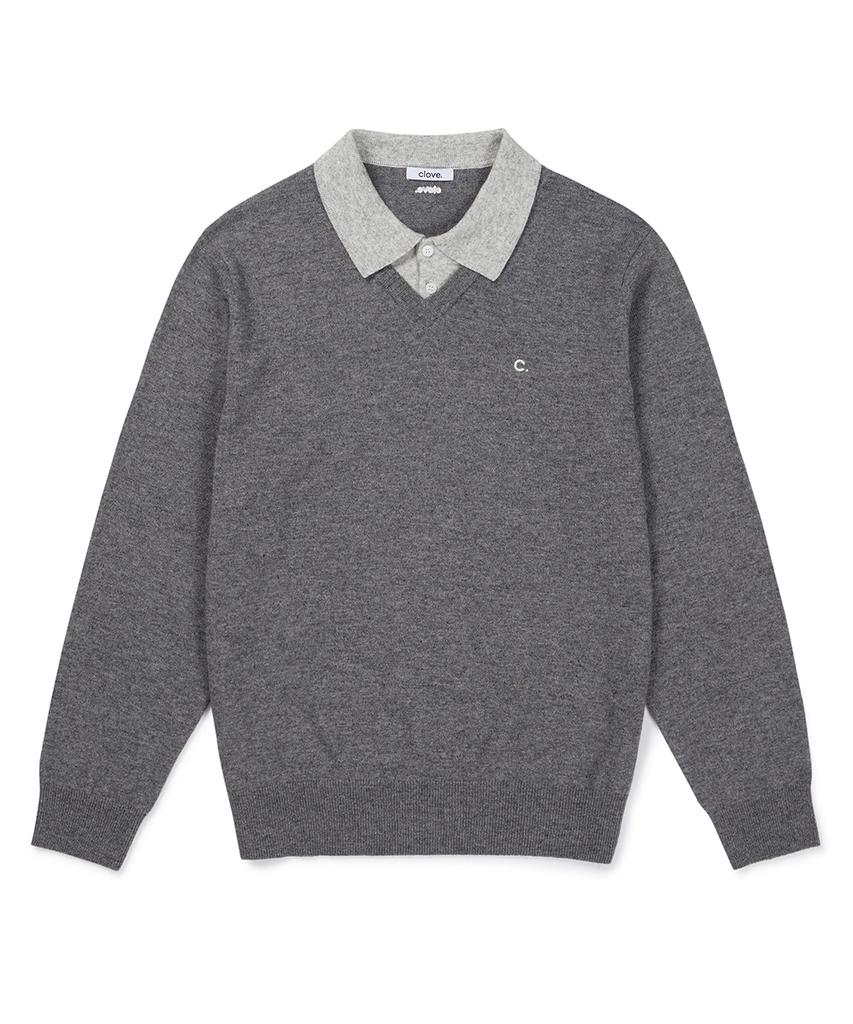 CLOVE [26Fw CLOVE] Contrast Collar Knit Pullover_Men (Charcoal Gray)