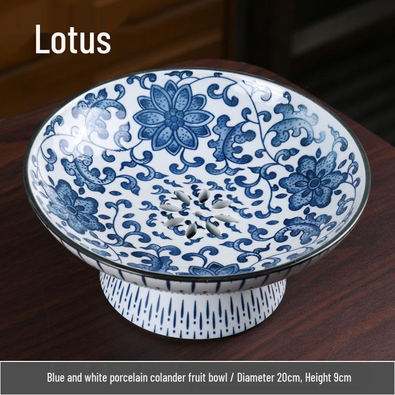 Blue & White Porcelain High-Footed Fruit Bowl for Tea Room or Coffee Table