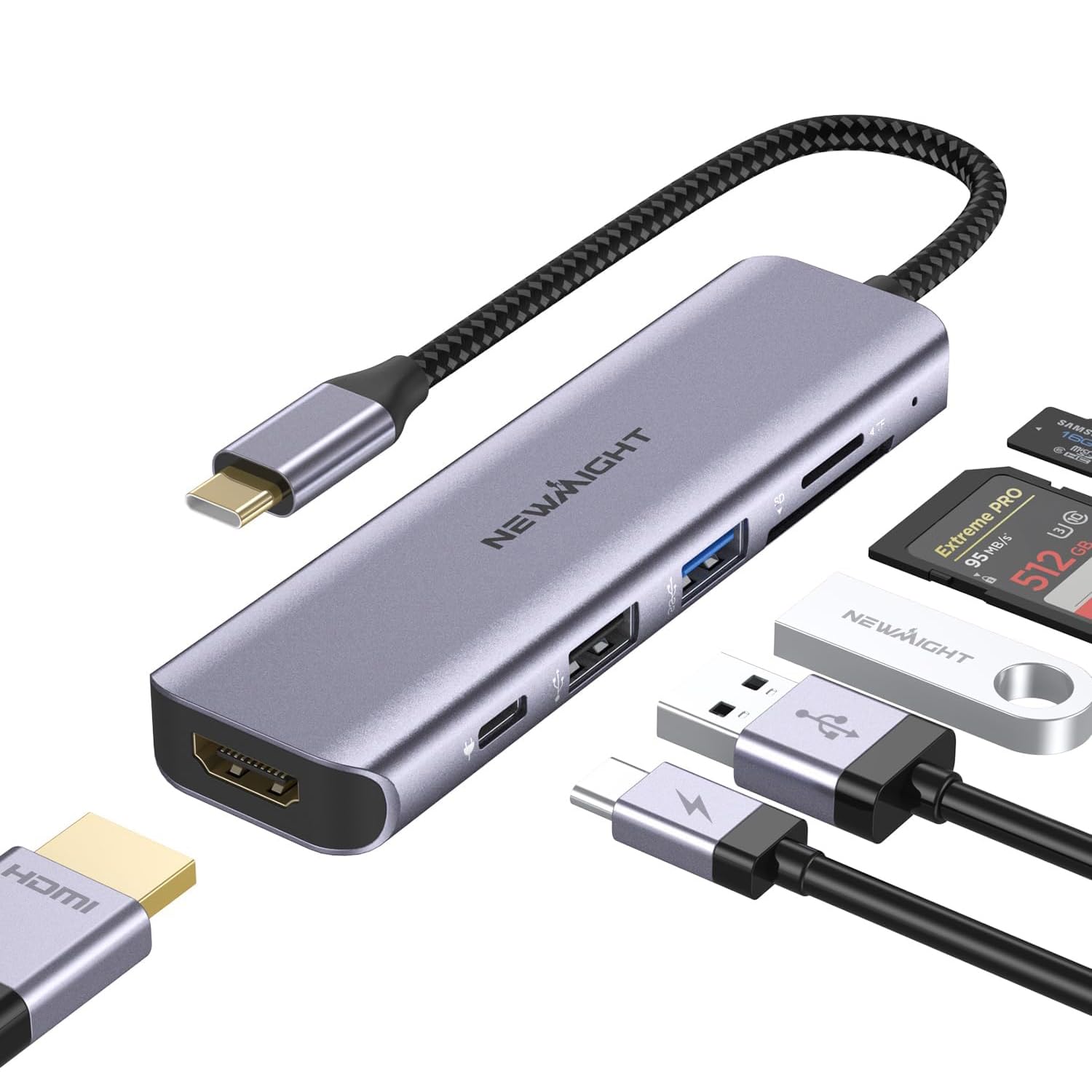 

Адаптер-концентратор USB C Док-станция HDMI Порт быстрой зарядки PD 100 Вт Высокоскоростная передача данных Карта Совместим с Macbook Легкий 6-в-1 Type-C серый