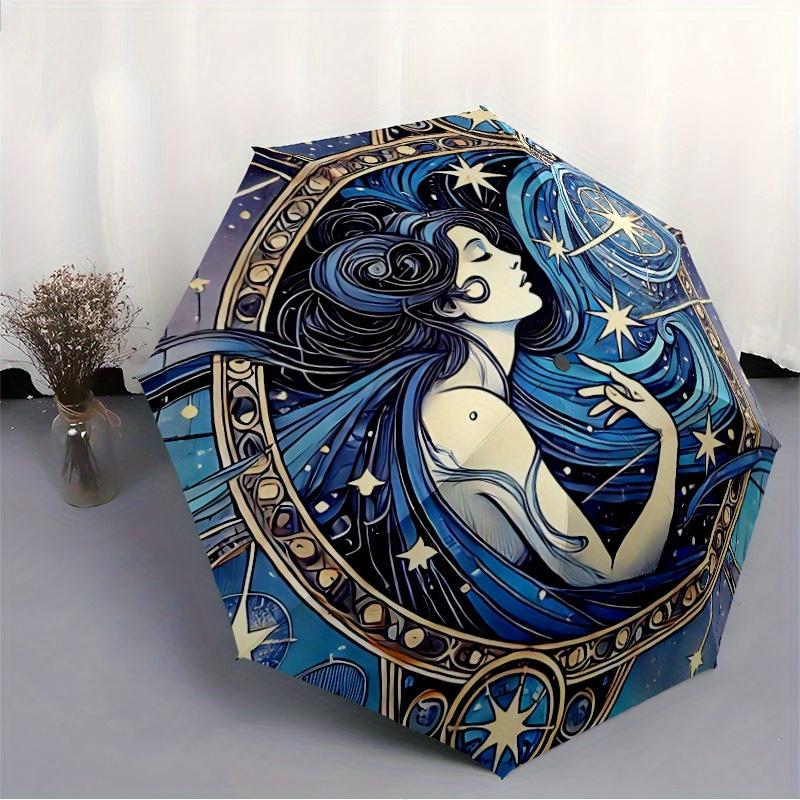 1pc Celestial Mermaid Automatic Open/close Folding Compact Umbrella, 8-Rib Sturdy Canopy, Lightweight Portable, Everyday Use, Gift,069