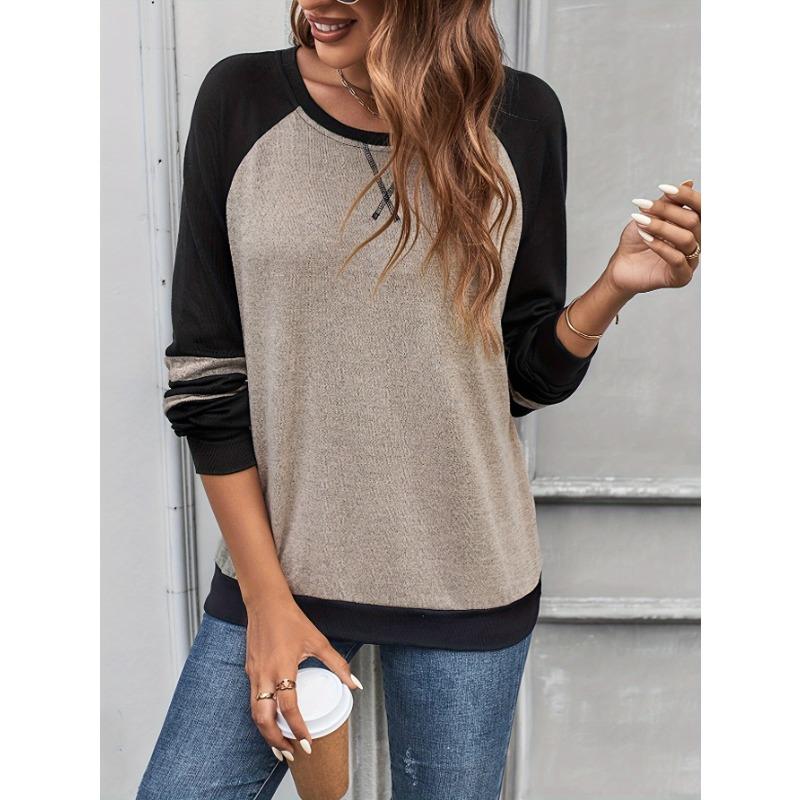 Women's Autumn and Winter Colour Blocking Casual Long Sleeve Top