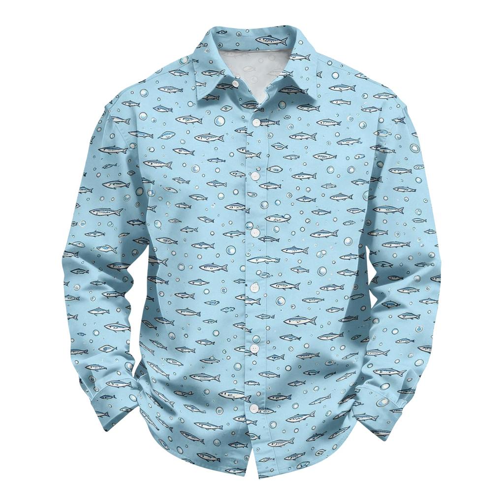Men's Loose Fit Long Sleeve Shirt Hawaiian Style Casual Button Down Shirt with Spread Collar Suitable for Spring and Autumn