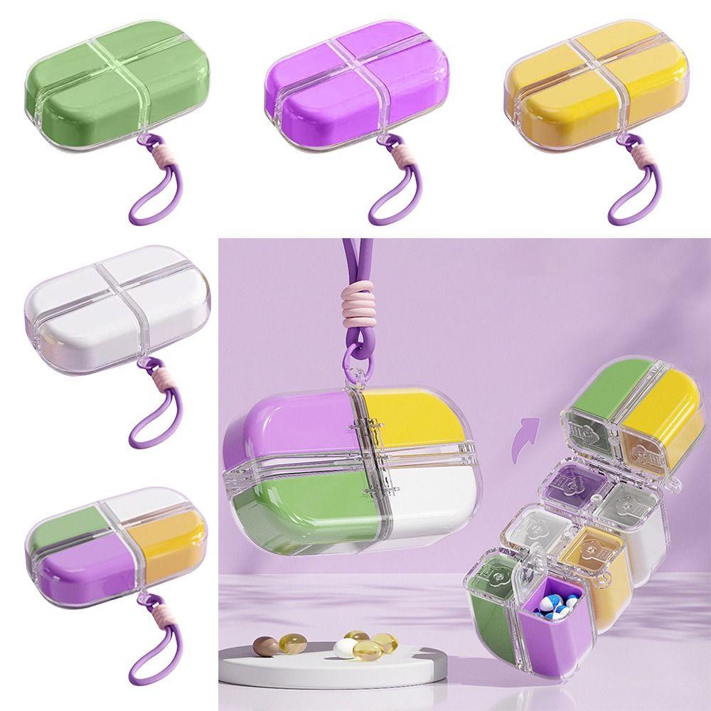 Magnetic Magic Cube Medicine Box Moisture-Proof 4 Grids Pill Organizer Sealed with Lanyard Seven Days Pill Case for Home&Travel