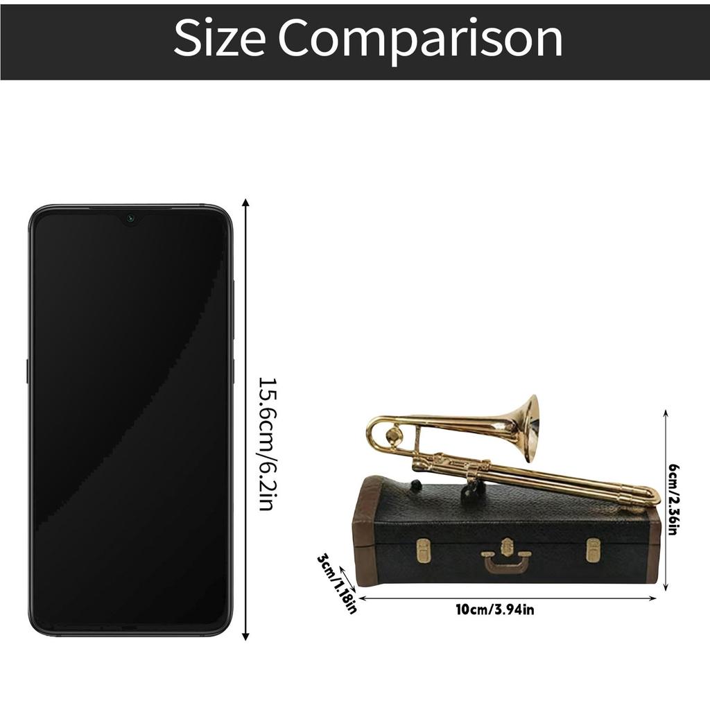 Trombone Model With Case - Brass-Plated Musical Instrument Miniature, Collectible Desk Decor & Gift For Music Lovers (10cm/3.94in)