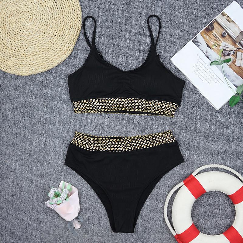 Women Swimwear Solid Color Sexy Fashion Bikini Textured Swimsuit Beach Bathing Suits Two-piece Bikinis Sets Bodysuit