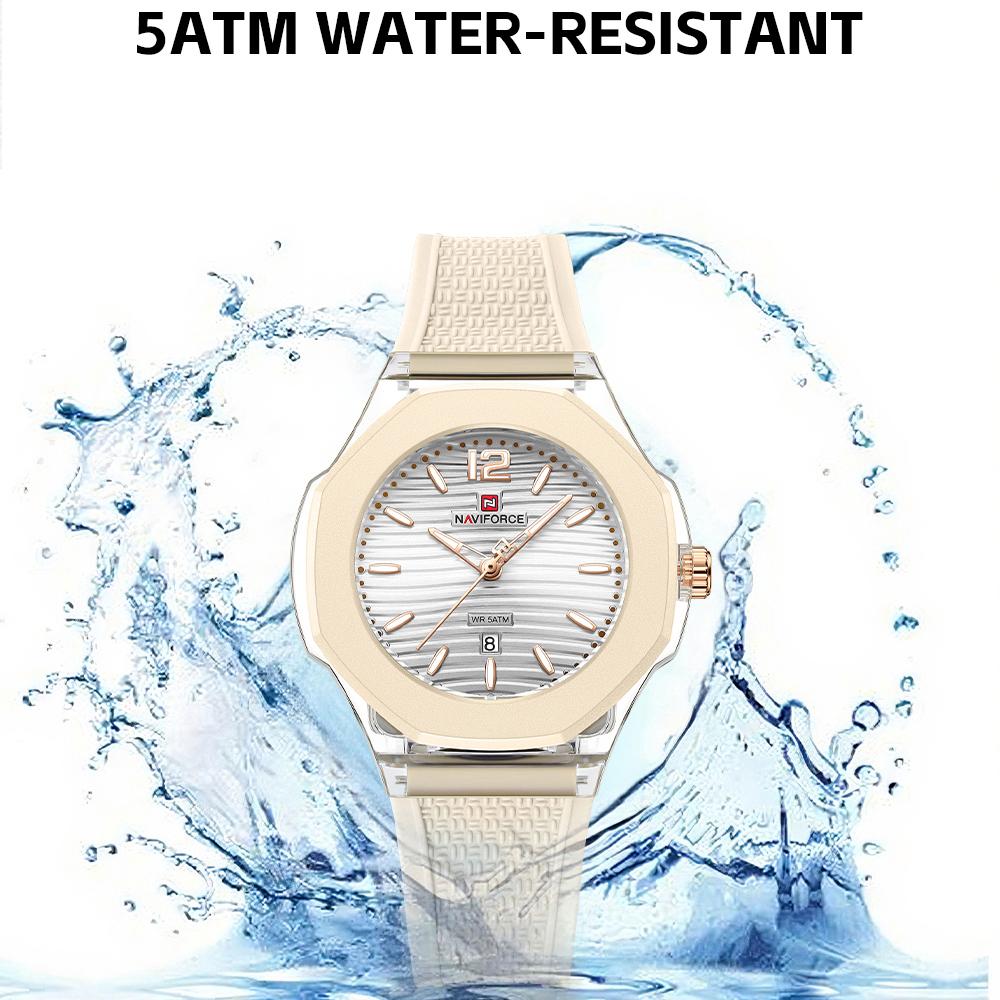NAVIFORCE Original Women Girls Simple Quartz Watch Date Waterproof Silicone Strap Luminous Hands Lightweight Women Girls Watch Gift NF6109