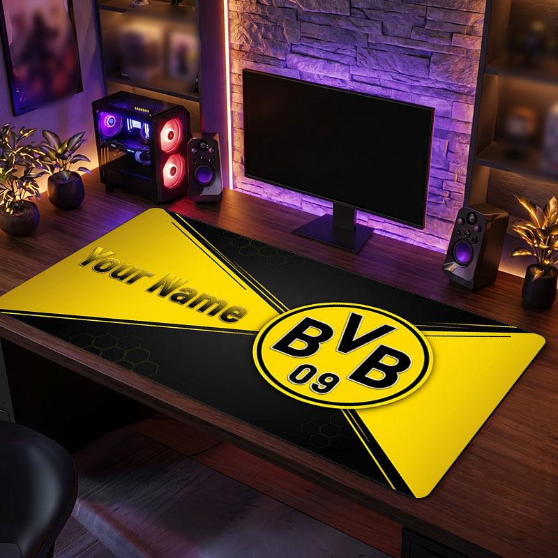 Borussia Dortmund Niestandardowa Duża Podkładka pod Mysz, Spersonalizowany Nadruk z Nazwą, Antypoślizgowa Mata na Biurko z Logo Piłkarskim, Prezent dla Gracza