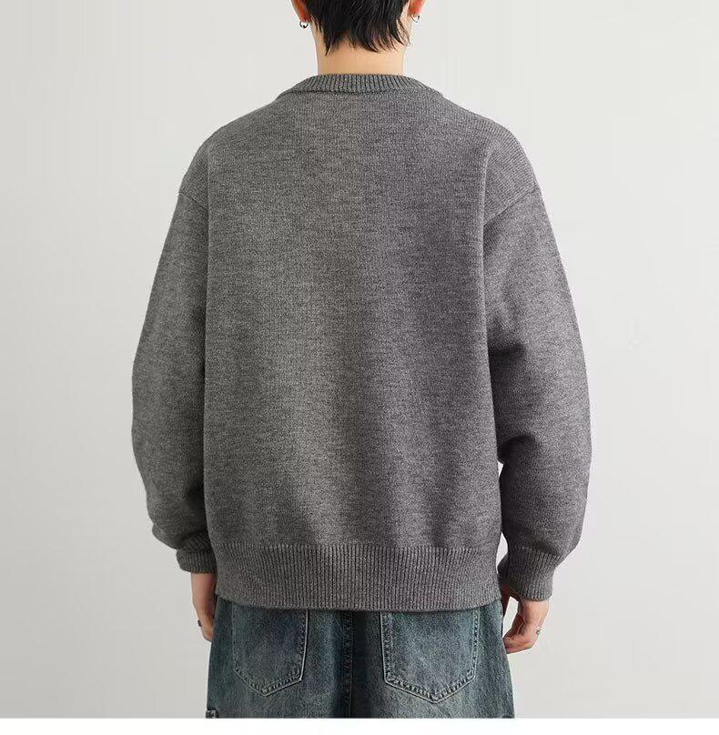 2025 Men's High-Quality Solid Color Retro Henley Knitwear for Autumn/Winter