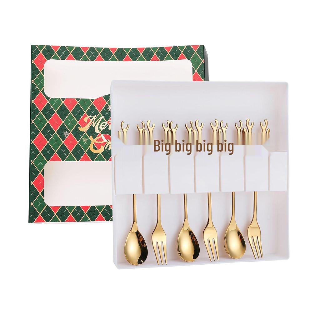 Reindeer-Themed 304 Stainless Steel Coffee and Dessert Mixing Spoon Gift Set In Cute Christmas Box