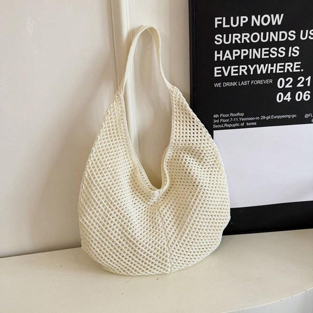 Sac cabas tissé ajouré pour femme, Sac de courses pour femme, Léger printemps et été, Léger et grande capacité beige multicolore