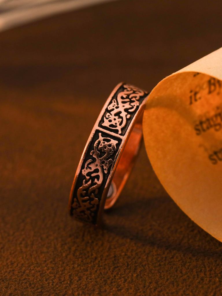 Vintage Red Magnet Open Ring Carved Totem Pattern Fashion Jewelry High End Stylish Design