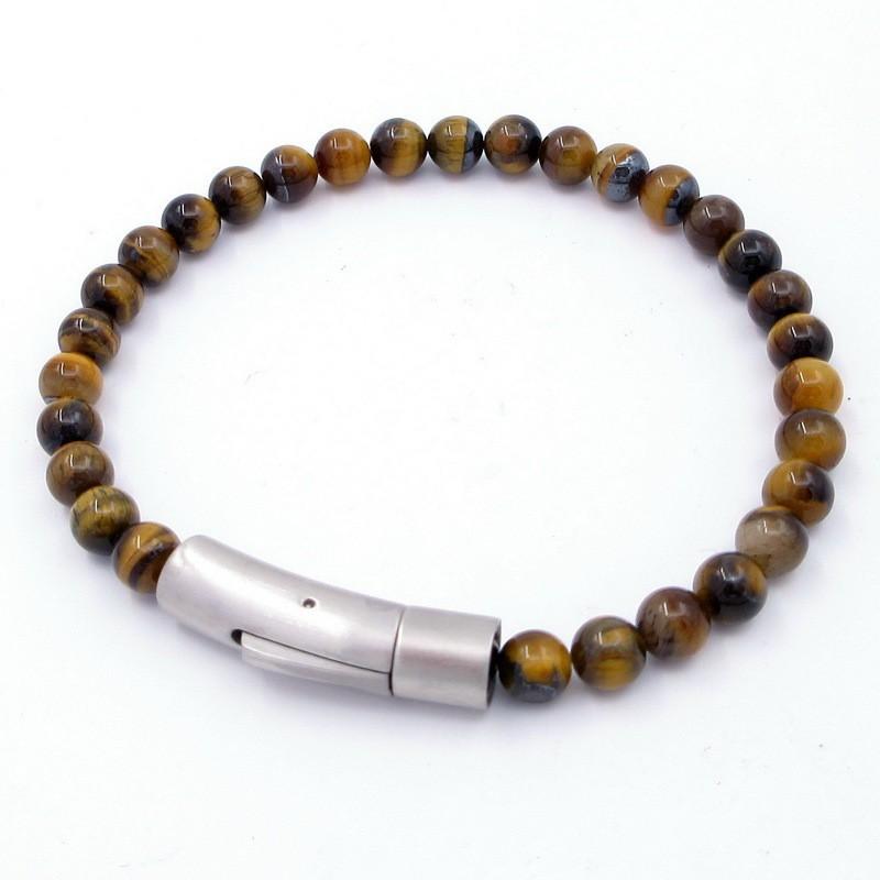 Stainless Steel Tigers Eye Beaded Bracelet Men Women Geometric Style Fashion OL Jewelry