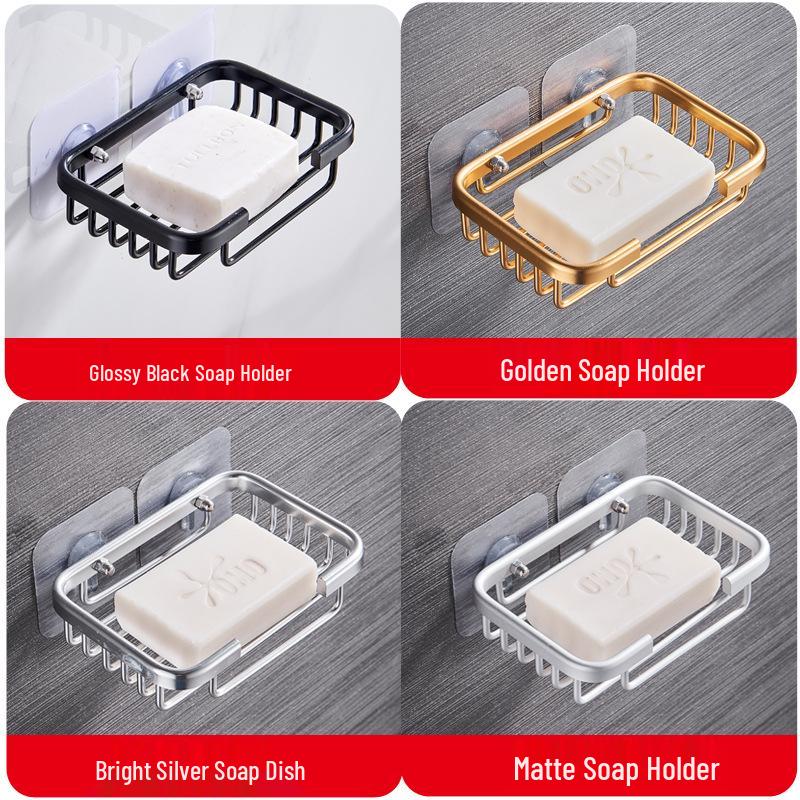 Black Wall-Mounted Soap Dish with Suction Cup and Drainage