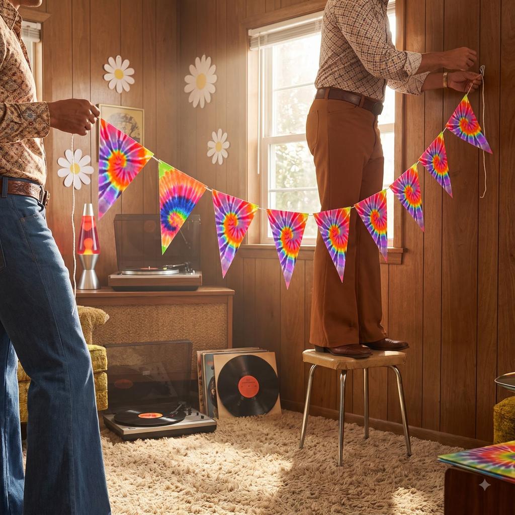 Retro 60s Birthday Party Decorations Pennant for 1960s Theme Party