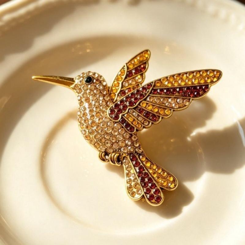 Sparkling Rhinestone Hummingbird Brooch Shiny Multicolor Design Ideal For Daily Wear Party Jewelry Gift For Women