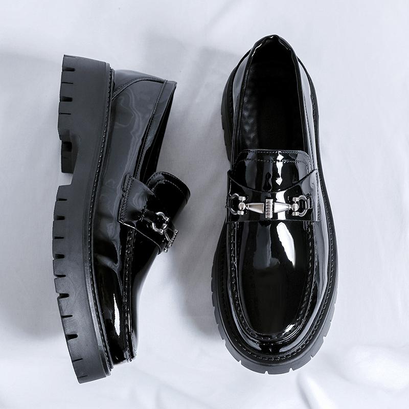 

Модные модные мокасины на толстой подошве ярких цветов из кожи с круглой платформой, роскошные брендовые свадебные формальные мужские высококачественные деловые туфли 44 чёрный