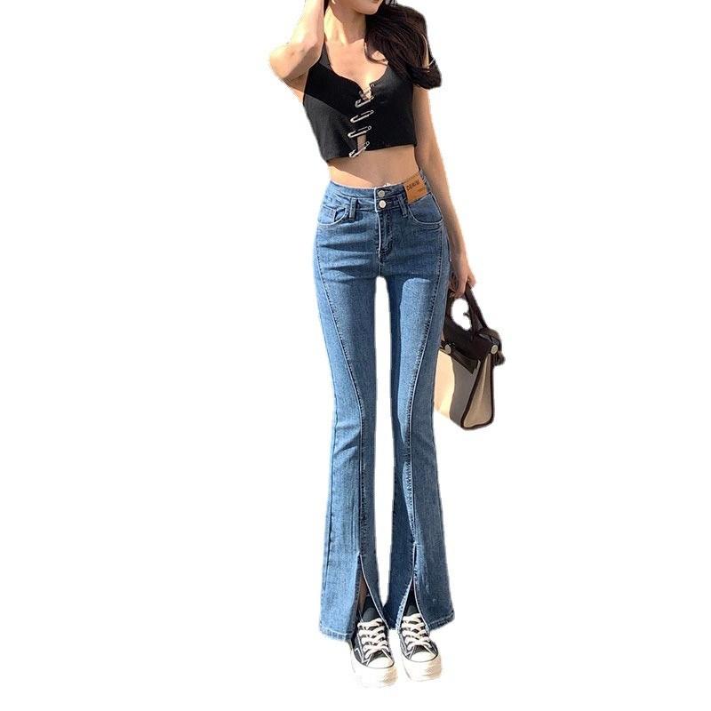 Classic Denim Jeans For Women High Waist Slim Fit With Stretch And Open Crotch For Casual Wear