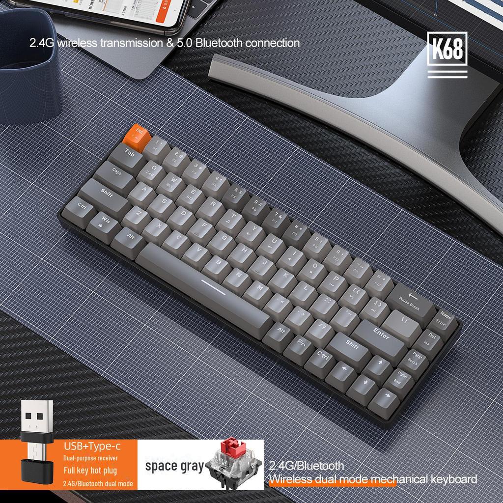 Clavier mécanique sans fil Bluetooth double mode Free Wolf K68, couleur personnalisée, touches de jeu remplaçables à chaud.