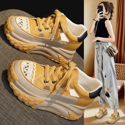 Shoe Leather Surface Hollow Women's Summer New Retro Lightweight Inner Height Increase Casual Sports Shoes Platform Sandals