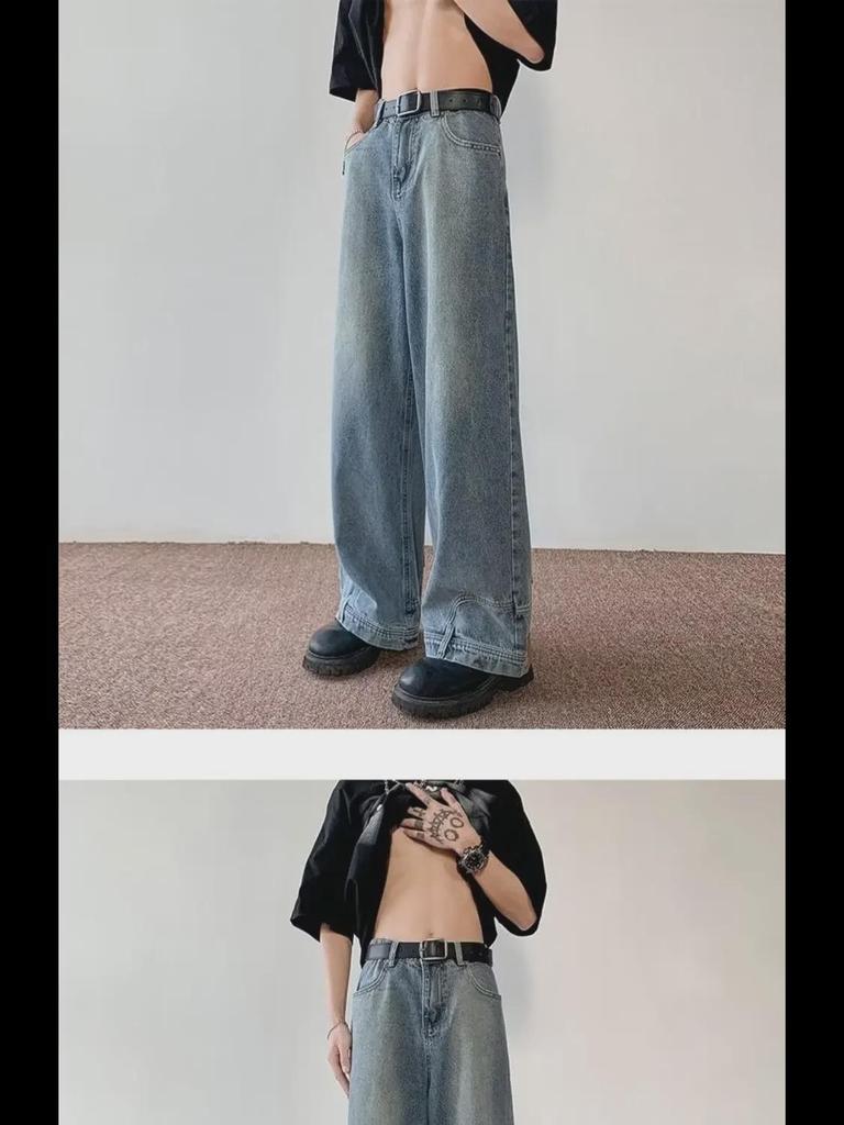 Inverted Design Hip-Hop Street Jeans for Men - Loose, Straight Fit