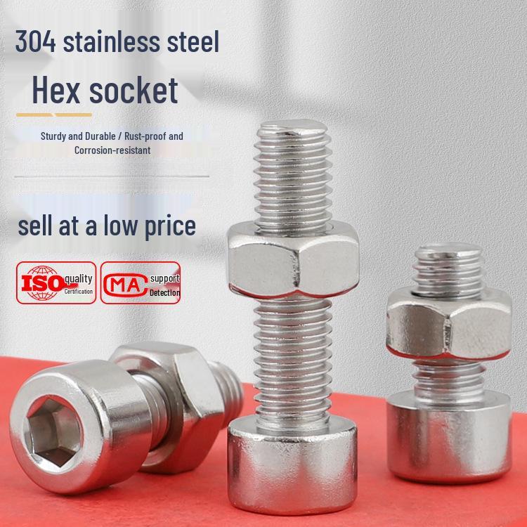304 Stainless Steel Flat Head Hex Socket Screw Nut Combo, No Knurling, in Sizes M2-M8