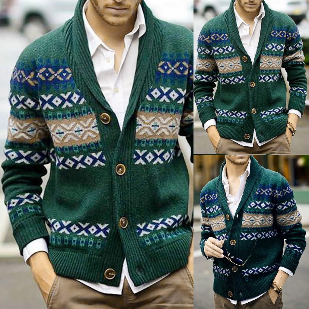 Autumn And Winter Men's Fashion Loose Cardigan Warm Lapel Jacket Sweater