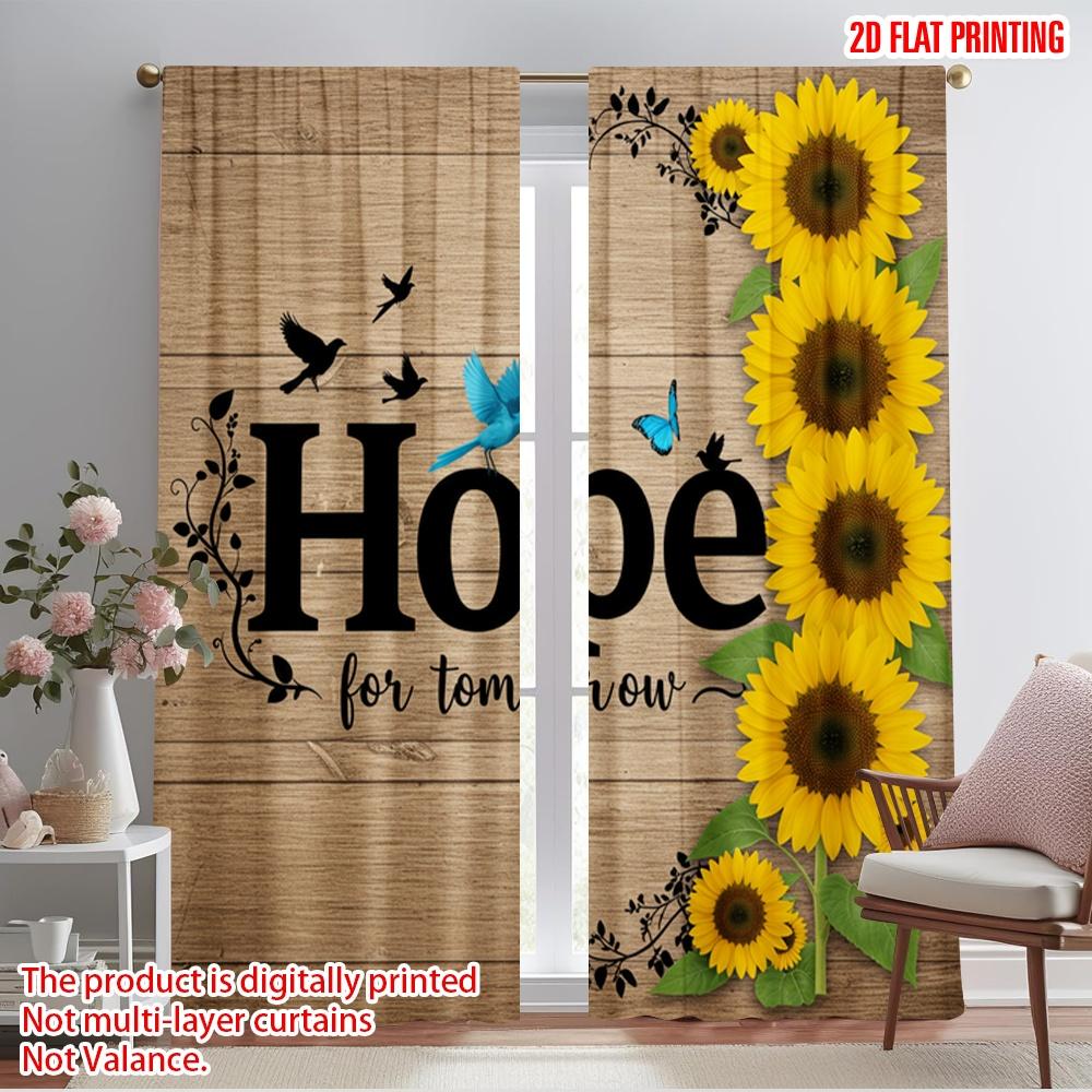 

2pcs 2D flat printing Window Curtains Hope For Tomorrow Sunflower Birds 100% Polyester Without Electricity Holiday Decorations 52.50×116.00 CM 2pcs