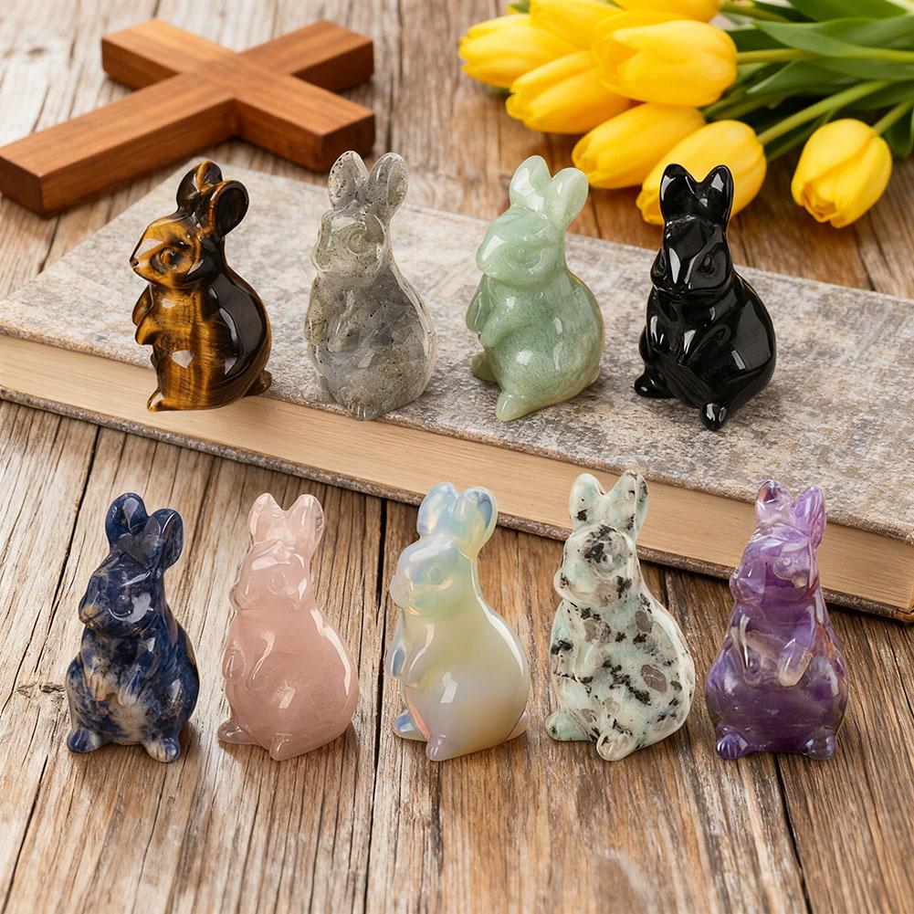 Natural Stone Carved Bunny Figurine Healing Crystal Amethyst Energy Quartz Animal Statue Chakra Carved Bunny Animal Figurine