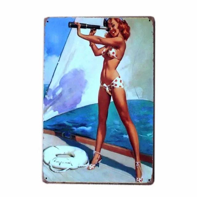 Sexy Girls Europe Beauties Poster Metal Iron Sign Art Paintings Bar Pub Garage Home Decoration Retro Tin Sign Craft Plate Plaque