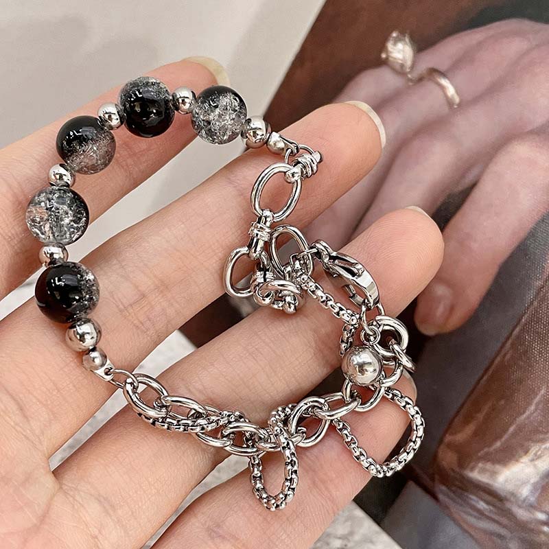 Bransoletki ze stali nierdzewnej Lce pękające koraliki łączone dla mężczyzn kobiet moda kolor srebrny podwójna warstwa ogniwa łańcuszek bransoletka biżuteria