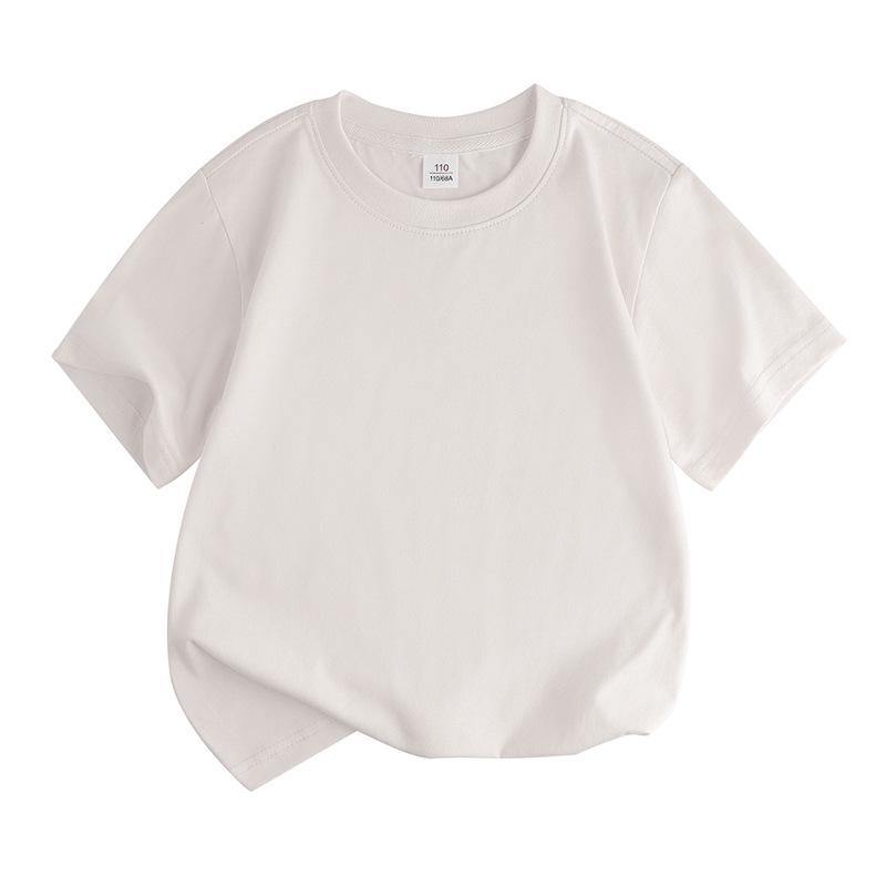 Barns Lös Bomullskortärmad T-shirt: Rundhalsad, Enfärgad, Svettabsorberande, Sommarstil för Pojkar och Flickor (Mellan- och storlekar)