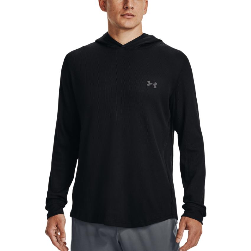 Under Armour Waffle Hoodie Long Sleeve Pullover Men Tops Black 1302362-001