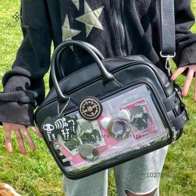 Y2K Cute Lolita Ita Bag Large Capacity Shoulder Crossbody Bag Kawaii Girls Transparent Messenger Bag DIY Display Casual Handbags