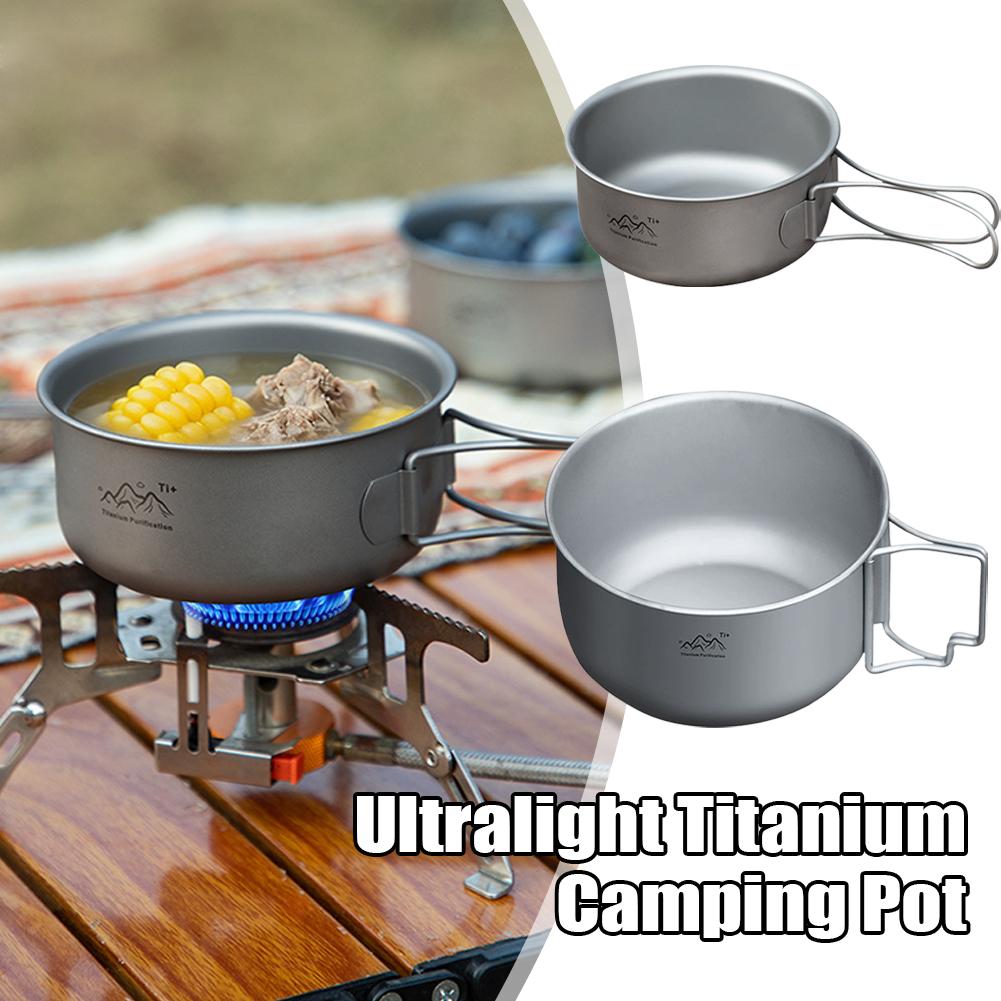 400Ml1400Ml Ultralight Titanium Camping Pot With Foldable Handle Ta1 Pure Titanium Cookware For Backpacking Hiking Picnic