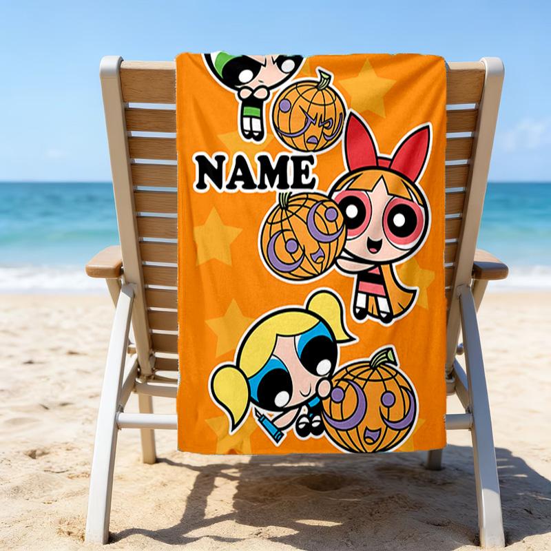 1pc The Powerpuff Girls11 Beach Towel with Custom Name, Beach/Swimming/Bath/Picnic/Camping Towel, Suitable for Seaside Beaches