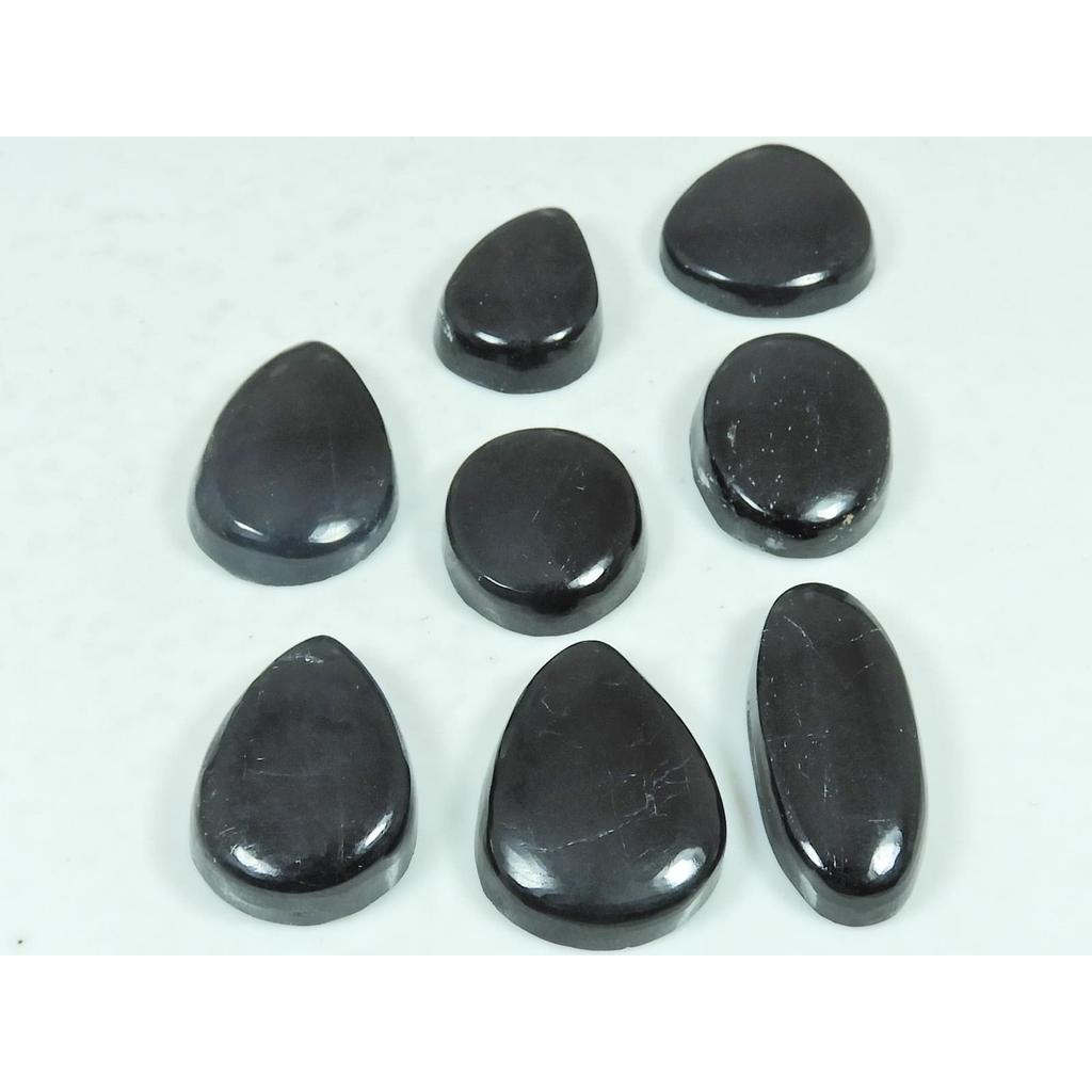 155Cts.Natural Black Tourmaline Mix Shape Cabochon Loose Gemstone 08Pcs Lot C-2904