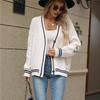 Women's Off-White Bat-Wing Knit Cardigan - Elegant Long-Sleeve Sweater for Autumn/Winter