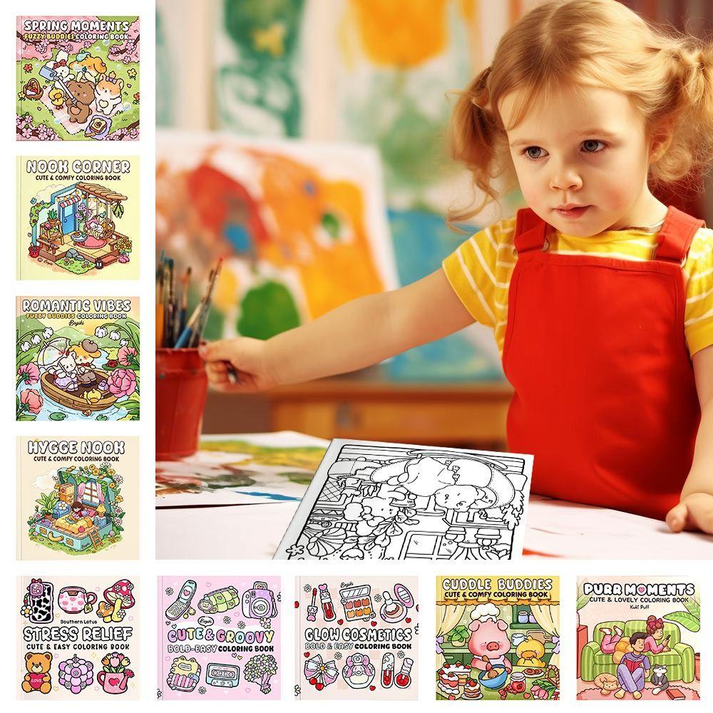 Süßes Cartoon-Malbuch zur Stressbewältigung Malgeschenk Taschenbuch Pädagogisches Kritzelbuch für Erwachsene und Jugendliche