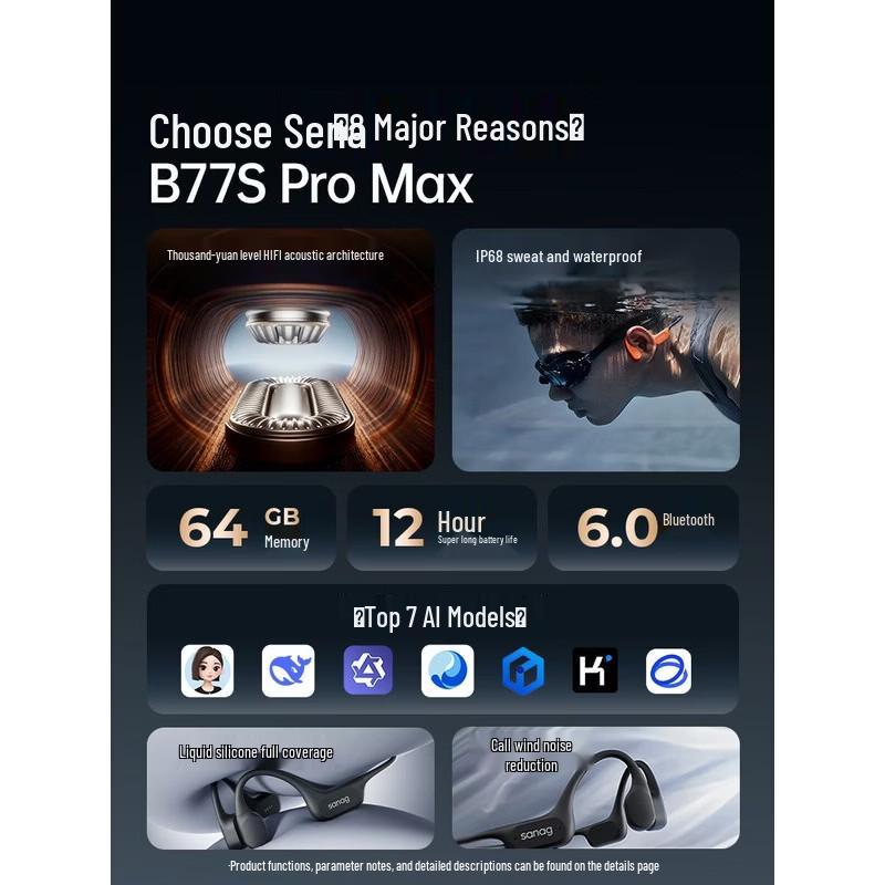 Saina B77S ProMax IPX8 Waterproof Bone Conduction Headphones
