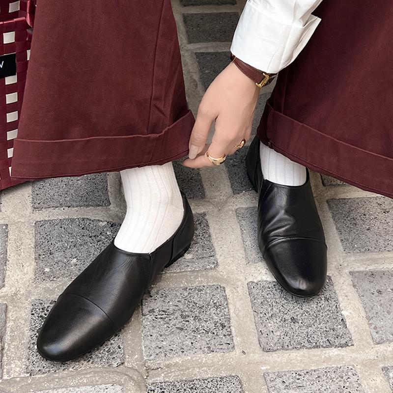 New Autumn Women Loafers Genuine Leather Women Shoes Round Toe Chunky Heel Shoes Women Flats Soft Shoes