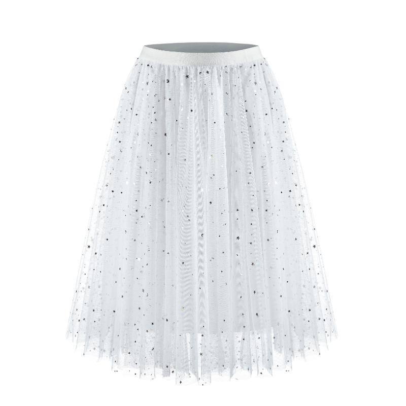 Spring Summer Single-layer Skirts Tutu Skirts Puff Skirts Star and Moon Sequin Multi-panel Tulle  Fluffy Layered Tulle Tutu Skirt