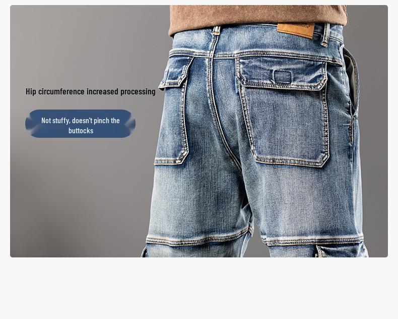 Men's Plus Size Wide Leg Multi-Pocket Workwear Denim Pants