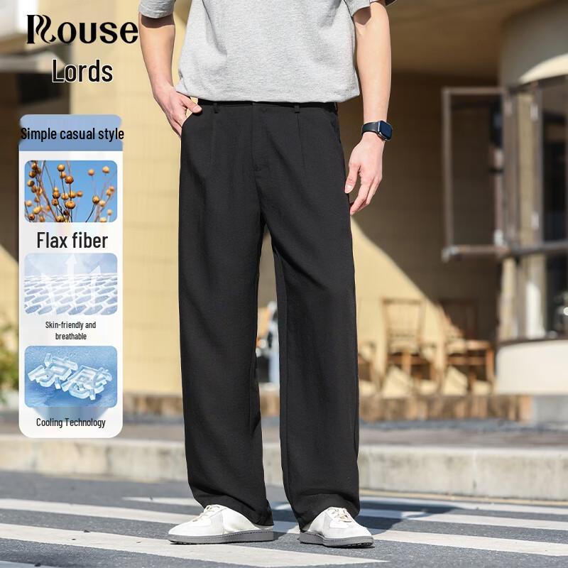 Luozhi Men s Cooling Linen Blend Loose Straight Casual Pants 3XL